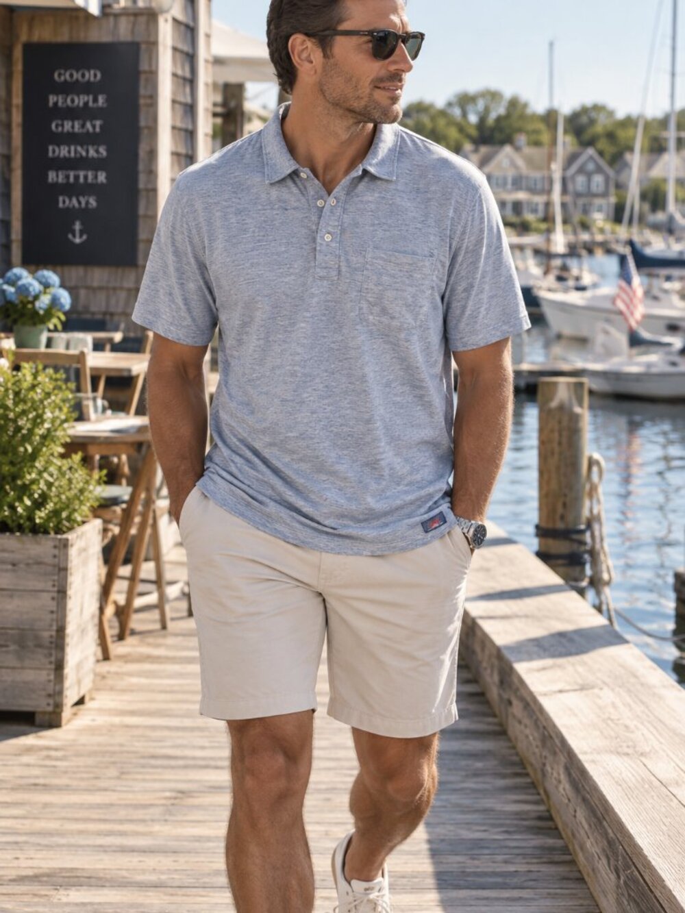 Faherty Slub Jersey Pocket Polo Mens XL Light Blue MKU2267-LBL Coastal